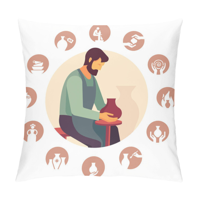 Personality  The Ancient Craft. Ceramic Dishes Set And Craft. Pottery Isolated Line Icons And Vector Illustration. Vector Icon Set Of Various Kitchenware On The Background. The Ancient Craft. Tools And Pottery. Pillow Covers