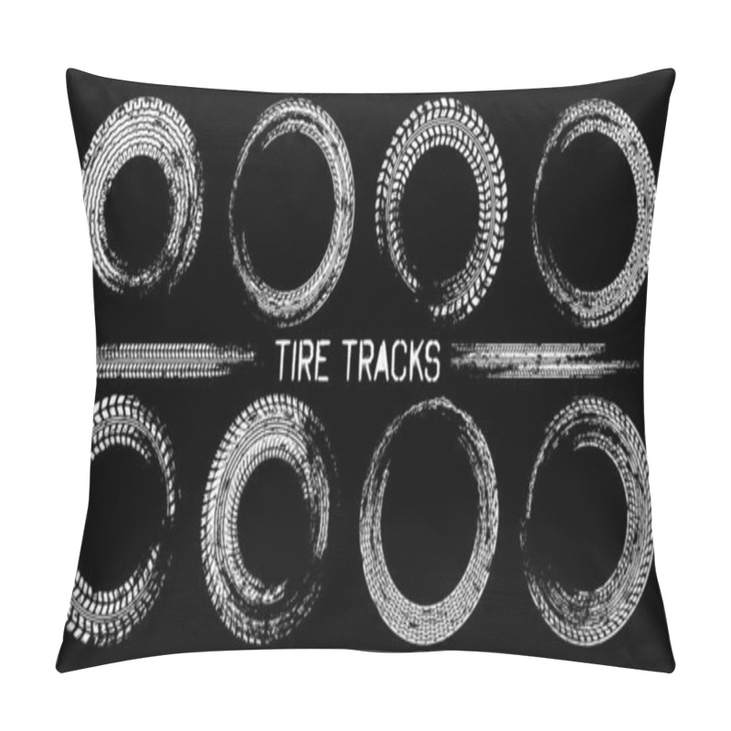 Personality  Grunge Circle Tire Tracks, Wheel Braking Marks. Truck, Car Or Motorcycle Tread Pattern Silhouettes. Auto Race, Motorsport, Speed Racing Design Element. Vector Illustration. Pillow Covers