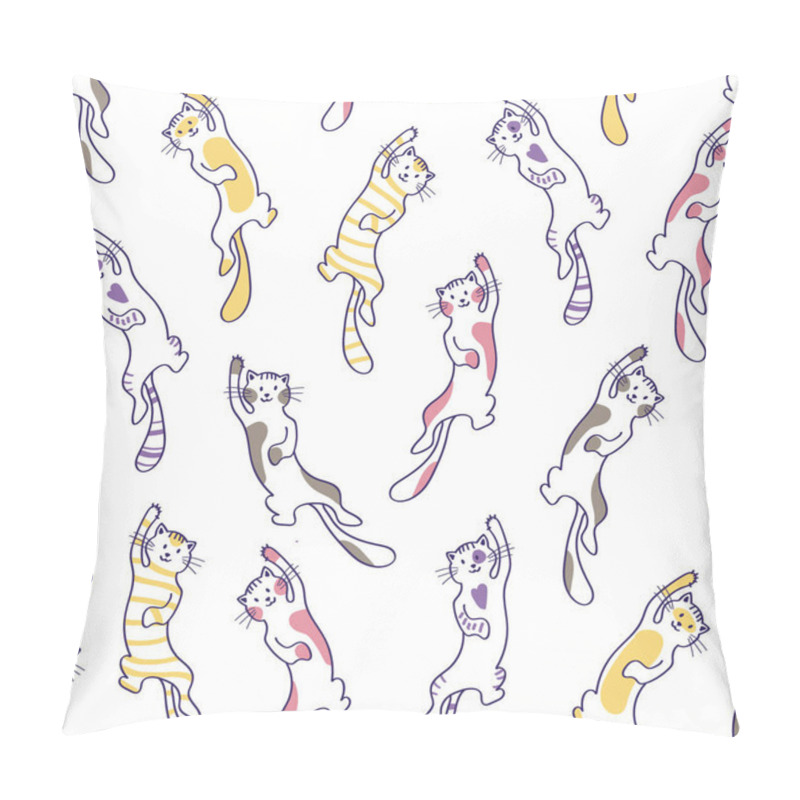 Personality  Seamless Pattern Of Funny Jumping Cats On A White Background Vector Pillow Covers