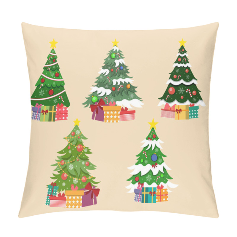 Personality  Vector Illustration Of Set Of Decoration Christmas Trees With Presents Pillow Covers