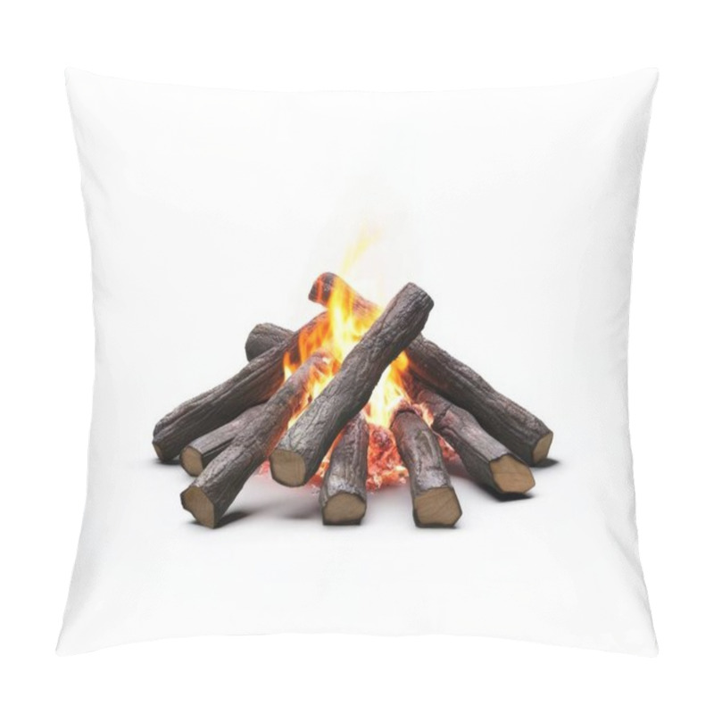 Personality  A Cozy Campfire Made Of Charred Logs, Glowing Brightly With Orange Flames Against A White Background. Pillow Covers