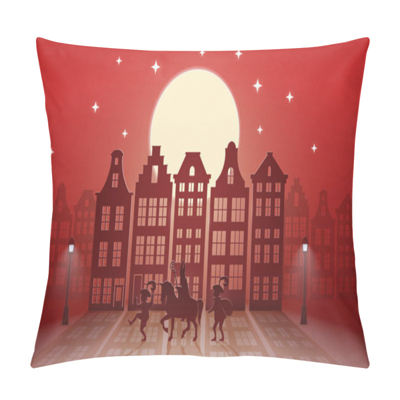 Personality  Celebration Dutch Holidays - Saint Nicholas Or Sinterklaas Is Coming To Town At Night - Red Paper Art Graphic Pillow Covers