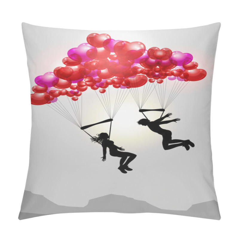 Personality  Couple Flying On Parachutes Made Of Hearts Pillow Covers