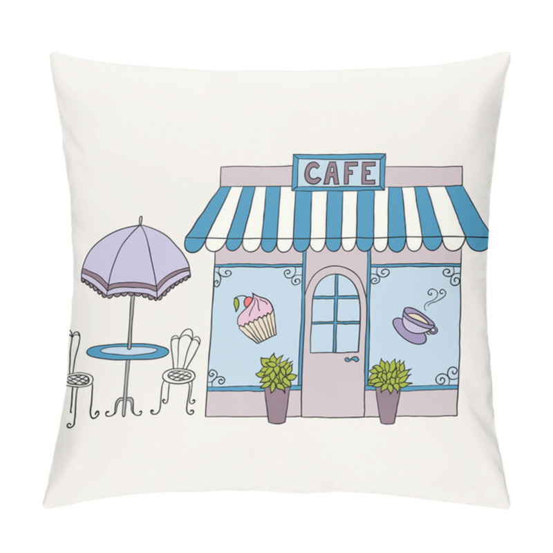 Personality  Cartoon Vector Illustration Of Street Cafe. Pillow Covers