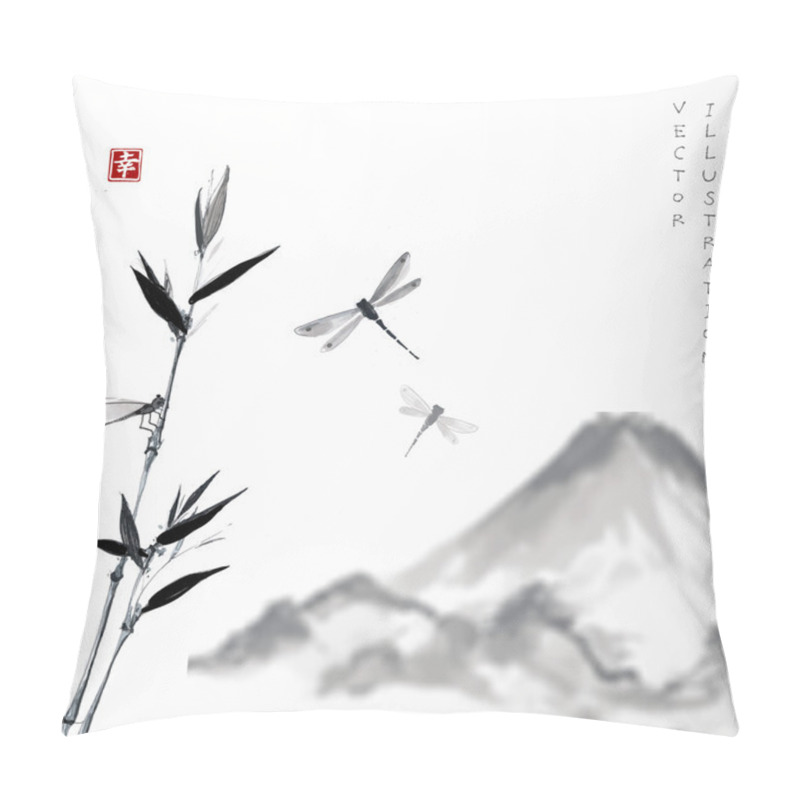 Personality  Bamboo, Dragonflies And Fujiyama Mountain Pillow Covers