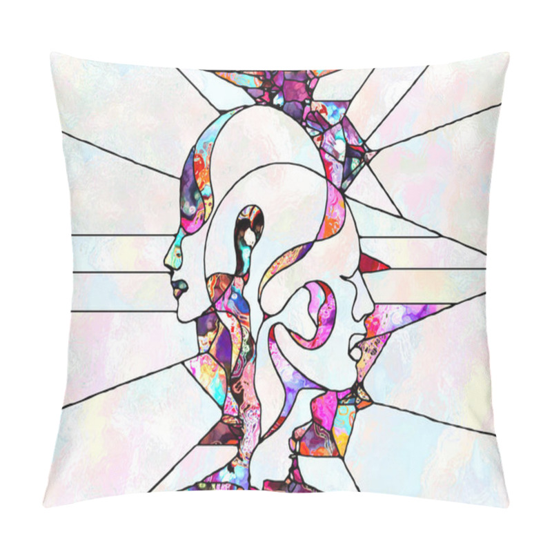 Personality  Shards Of Design. Unity Of Stained Glass Series. Arrangement Of Pattern Of Color And Texture Fragments On Theme Of Unity Of Fragmentstion, Art, Poetry And Design Pillow Covers