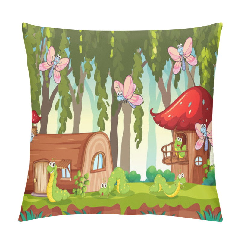 Personality  Butterfly And Caterpillar In Nature Illustration Pillow Covers