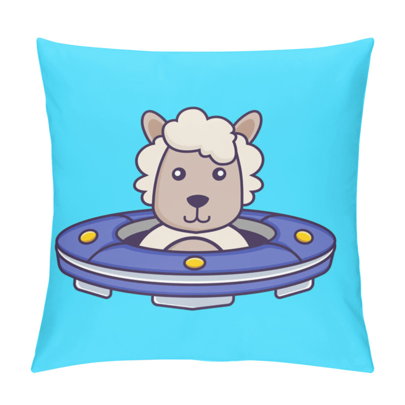 Personality  Cute Sheep Driving Spaceship Ufo. Pillow Covers