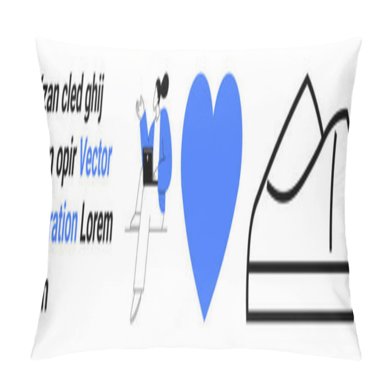 Personality  Person Sitting With A Laptop, Large Blue Heart Symbol, And Minimal Shoe Outline. Ideal For Technology, Love, Casual Wear, E-commerce, Design, Lifestyle, And Illustrations. Landing Page Pillow Covers