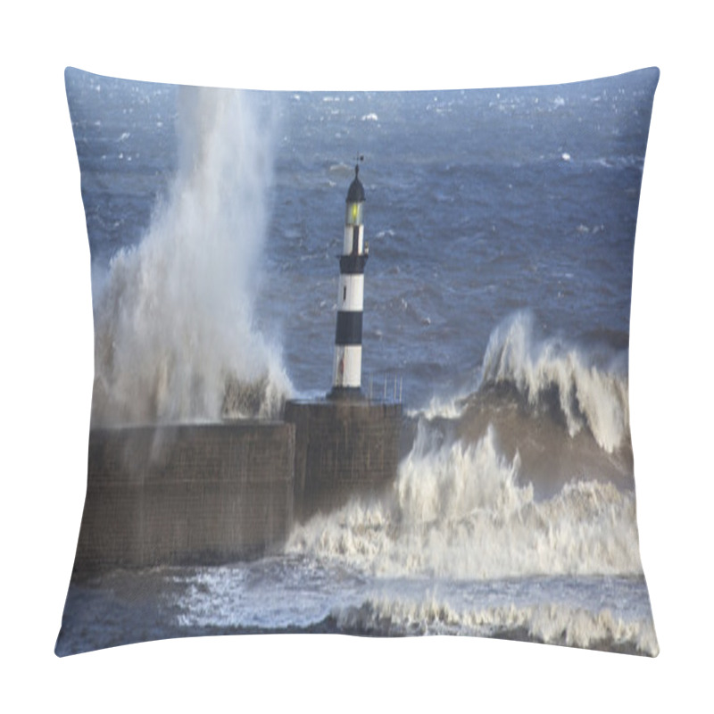 Personality  Waves Crashing Over Seaham Lighthouse Pillow Covers