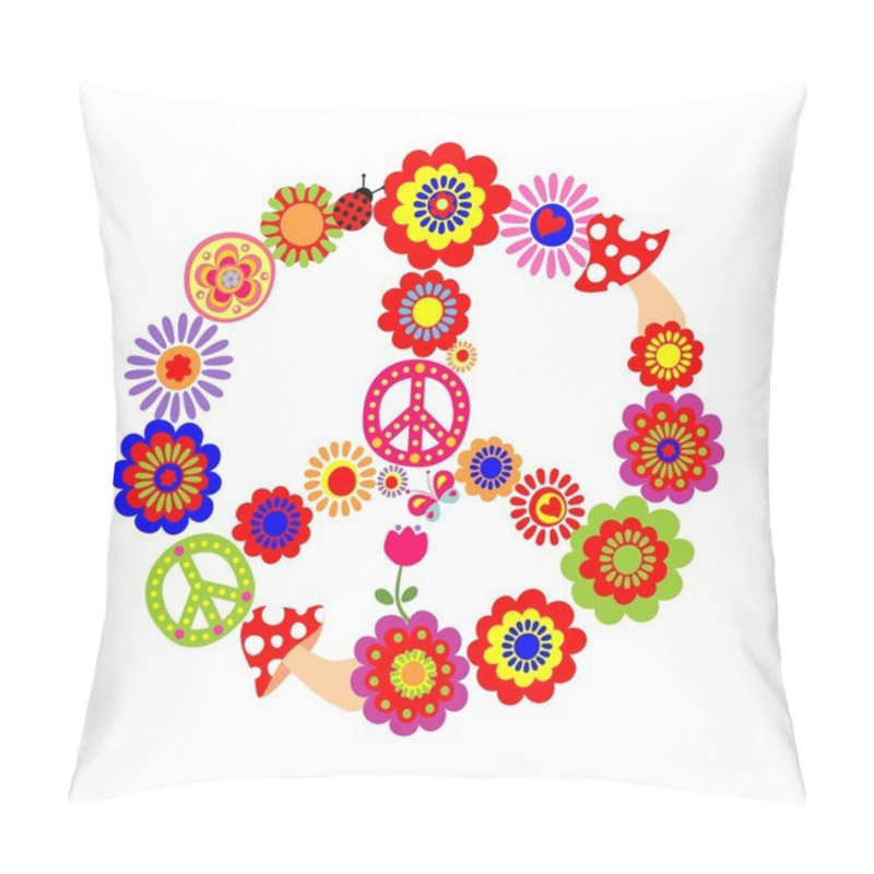 Personality  Peace Flower Symbol With Mushrooms Pillow Covers