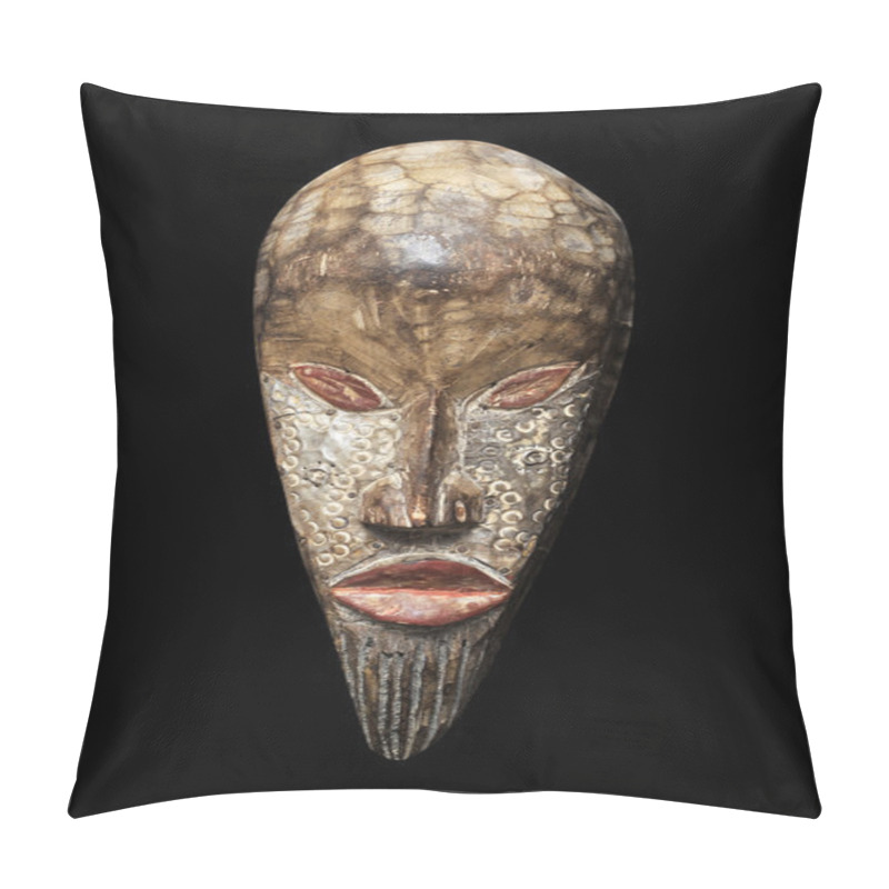 Personality  Wooden Carved Voodoo Tiki Mask Isolated On A Pitch Black Background. Pillow Covers