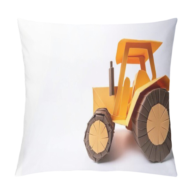 Personality  Tractor Farm Agriculture Heavy Equipment Concept Paper Origami Isolated On White Background With Copy Space For Your Design For Rural Farming Lifestyle Pillow Covers