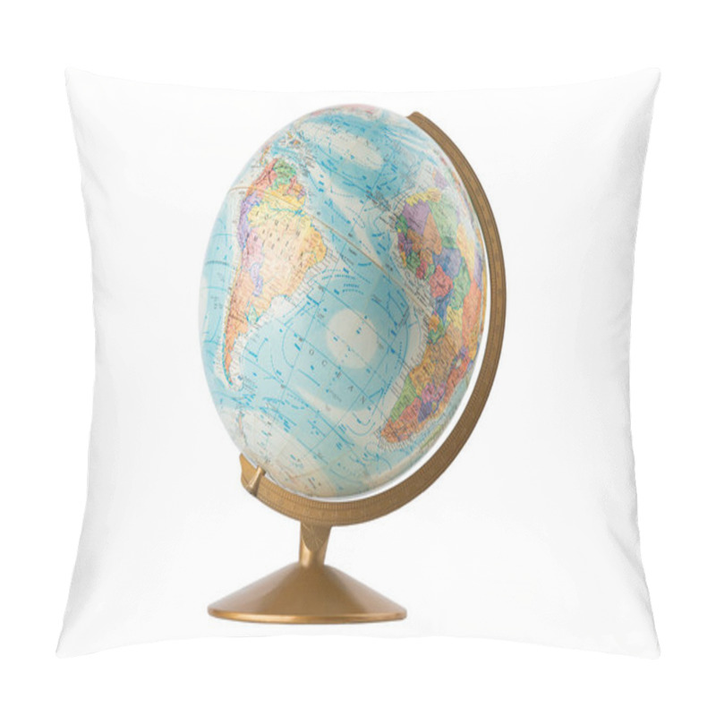 Personality  Globe Model Isolated On White Background. Empty Space For Copy, Room For Text. Minimalist Style Travel Concept. Pillow Covers