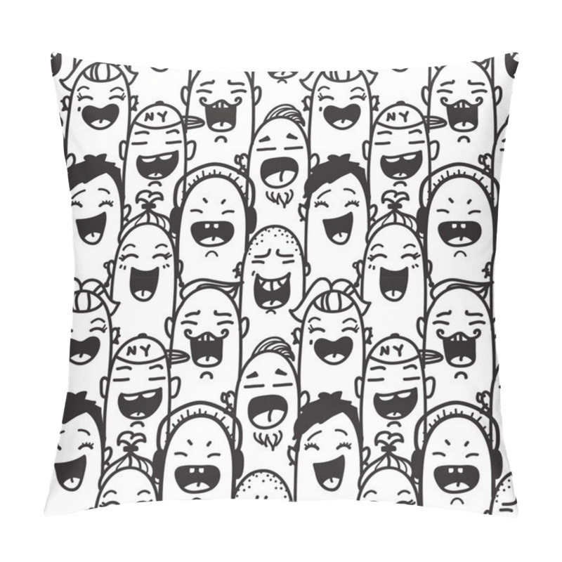 Personality  Crowd Of Laughing People. Hand Drawn Seamless Pattern. Pillow Covers