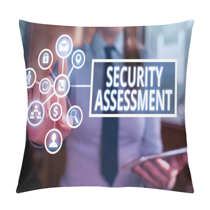 Personality  Word Writing Text Security Assessment. Business Concept For Study To Locate IT Security Vulnerabilities And Risks. Pillow Covers