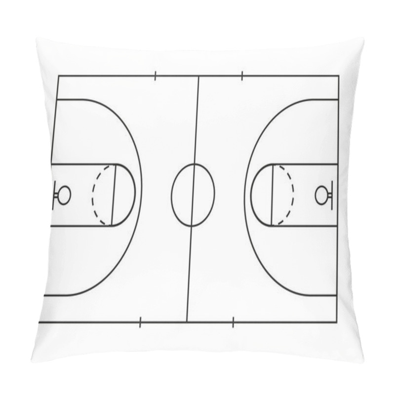 Personality  Basketball Court. Line Of Marking Of Basketball Field. Plan With Basket, Center, Frame And Game Area. Outline Square Pitch For Sport. Icon For Arena, Gymnasium, Strategy. Black Lines Of Court. Vector. Pillow Covers