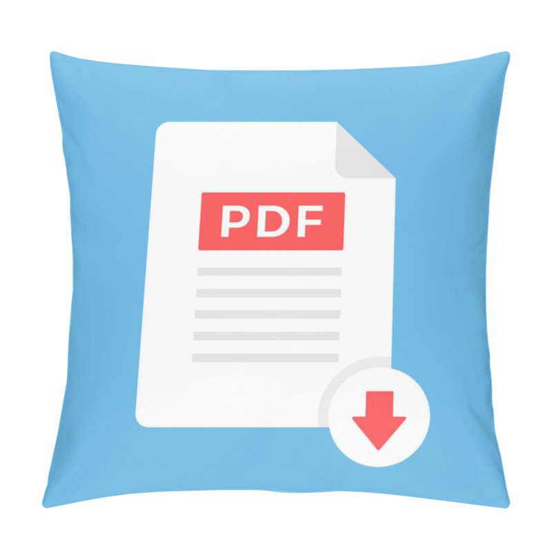 Personality  Download PDF Icon. Document With PDF Label And Down Arrow Sign. Downloading File Concept. Modern Flat Design. Vector Icon Pillow Covers