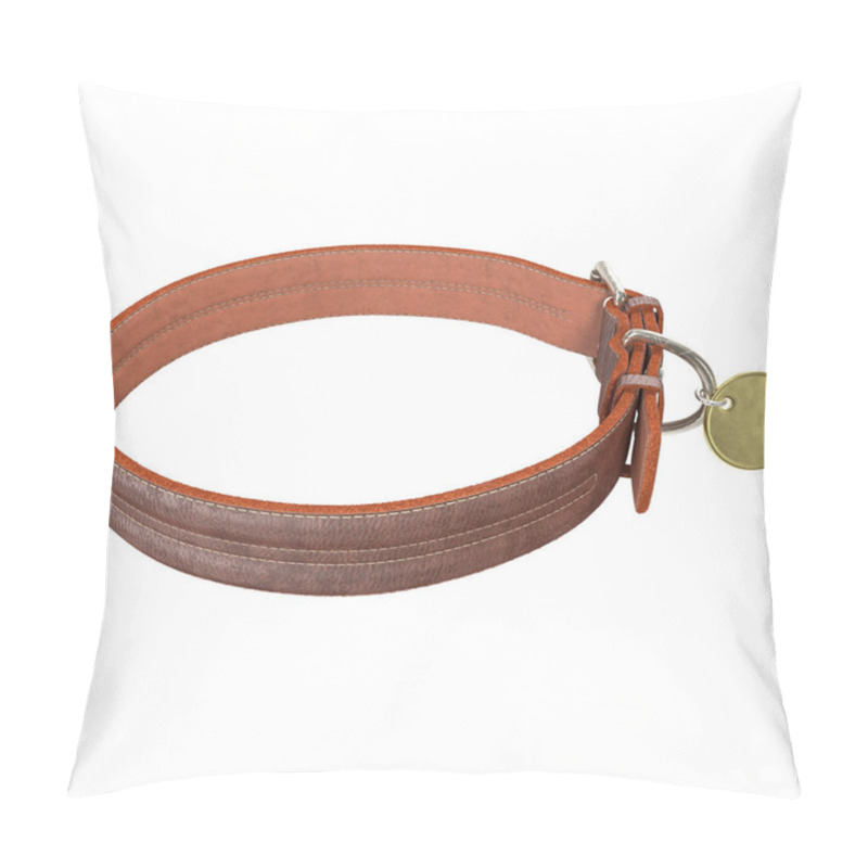 Personality  Doggy Leather Collar On An Isolated White Background. 3d Illustration Pillow Covers