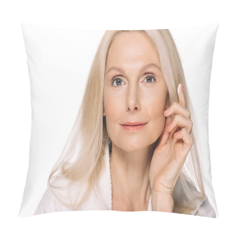 Personality  Mature Woman Applying Cosmetic Cream Pillow Covers