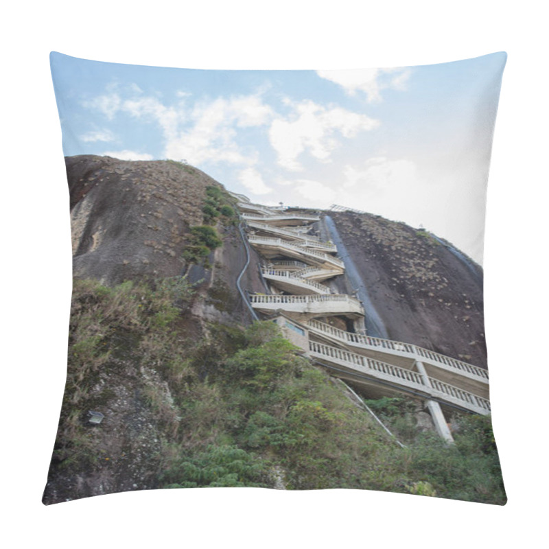 Personality  The Rock Of El Penol With Its Staircase Leading To The Summit, Located In Guatape, Antioquia, Colombia, A Popular Tourist Destination In South America Pillow Covers