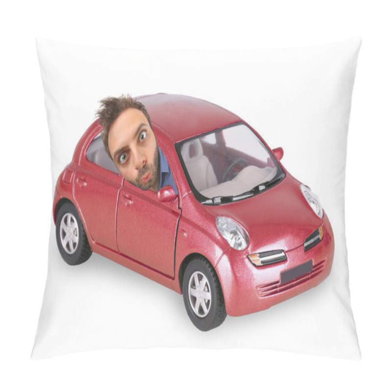 Personality  Wow Expression Of A Boy In The Red Car Pillow Covers