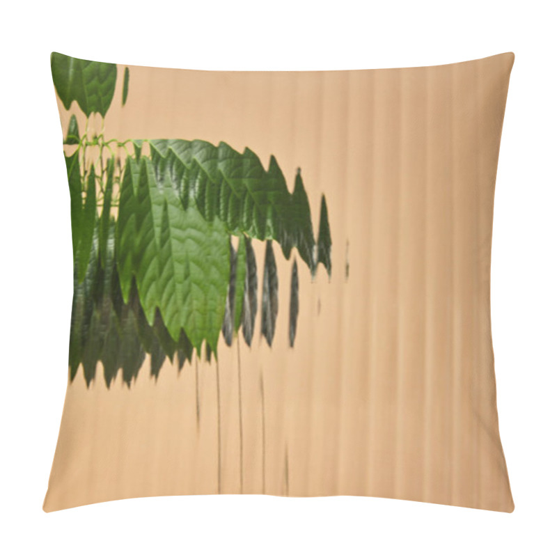 Personality  Blurred View Of Leaves Behind Reed Glass Isolated On Beige Pillow Covers