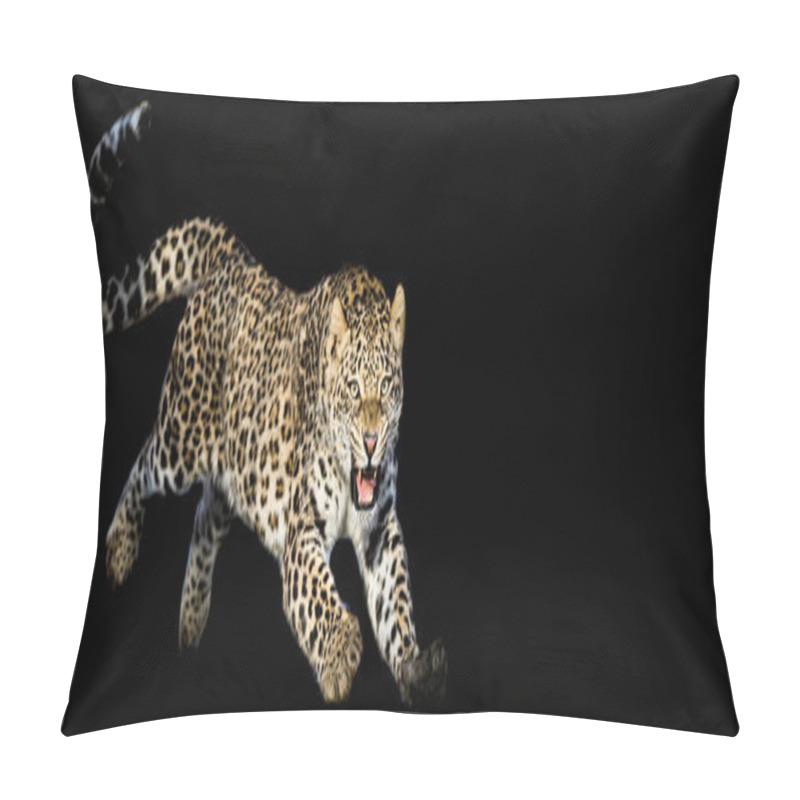 Personality  Leopard Jumping With A Black Background Pillow Covers