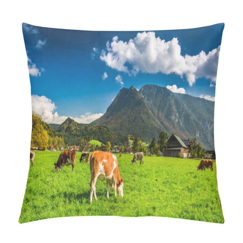 Personality  Herd Of Cows Grazing In Alps Pillow Covers