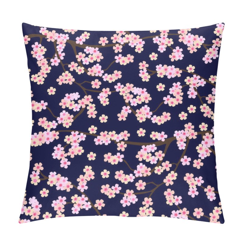 Personality  Sakura Blossom In Japanese Garden. Seamless Vector Pattern With Blooming Cherry Flowers. Pillow Covers