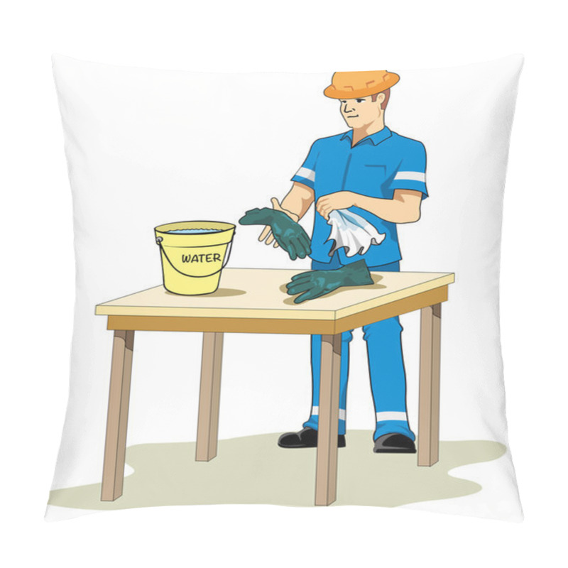 Personality  Illustration Representing An Employee Cleaning Work Material Pillow Covers