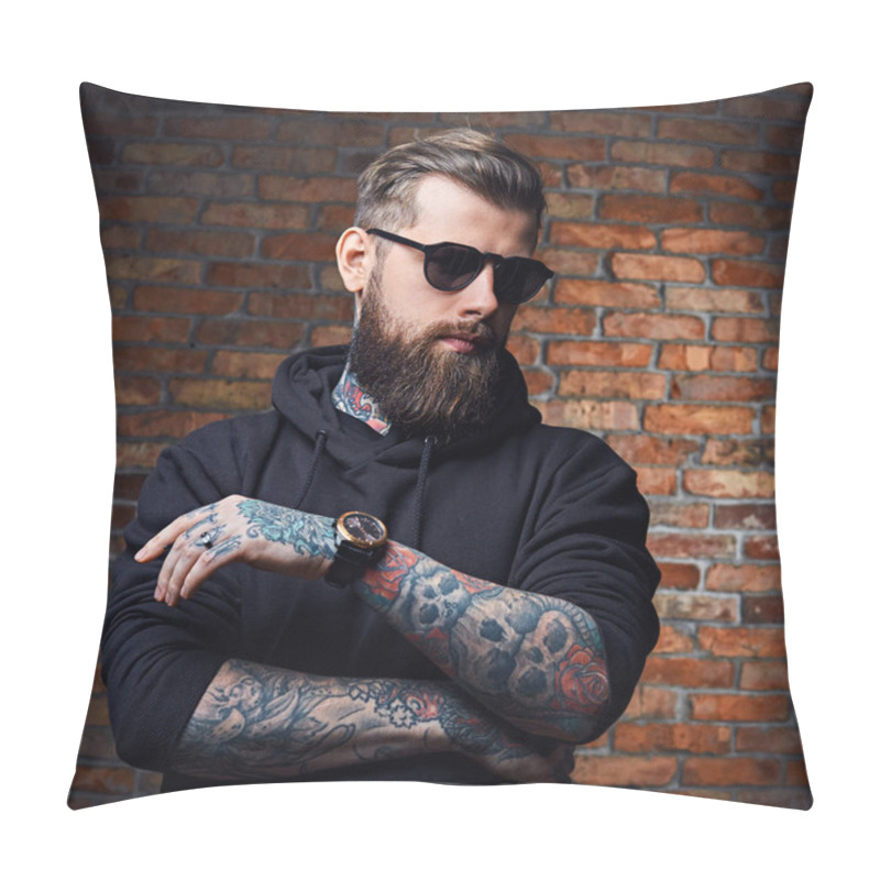 Personality  Modern Bearded Hipster Male In Hoodie  Pillow Covers