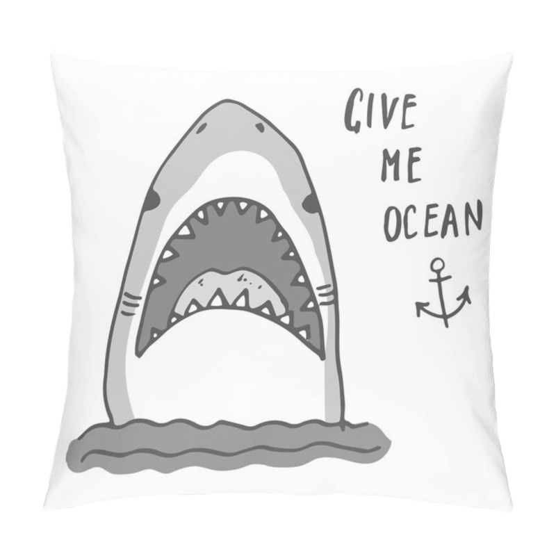 Personality  Cute Shark Hand Drawn Sketch, T-shirt Print Design Vector Illustration. Pillow Covers