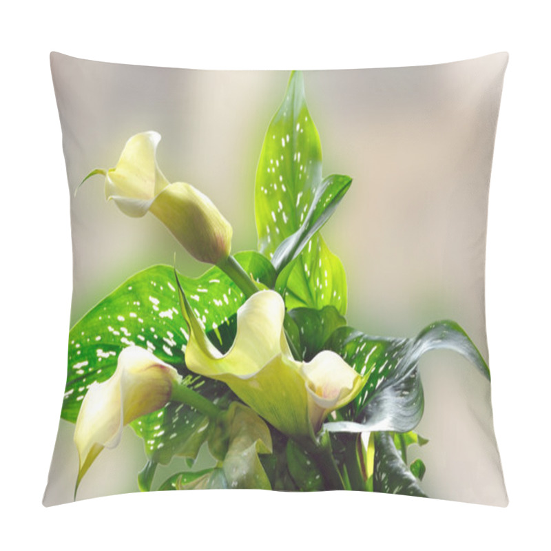 Personality  Bouquet Of Calla Lilies In The Blurry Background. Pillow Covers