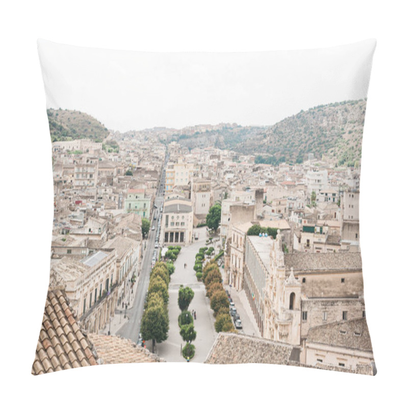 Personality  SCICLI, ITALY - OCTOBER 3, 2019: Old City With Small Houses Near San Michele Arcangelo Church In Sicily  Pillow Covers