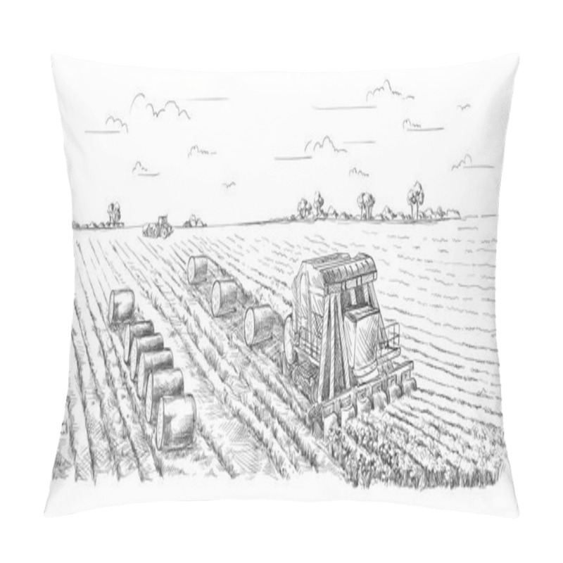 Personality  Vector Hand Drawn Village Houses Sketch And Nature Pillow Covers