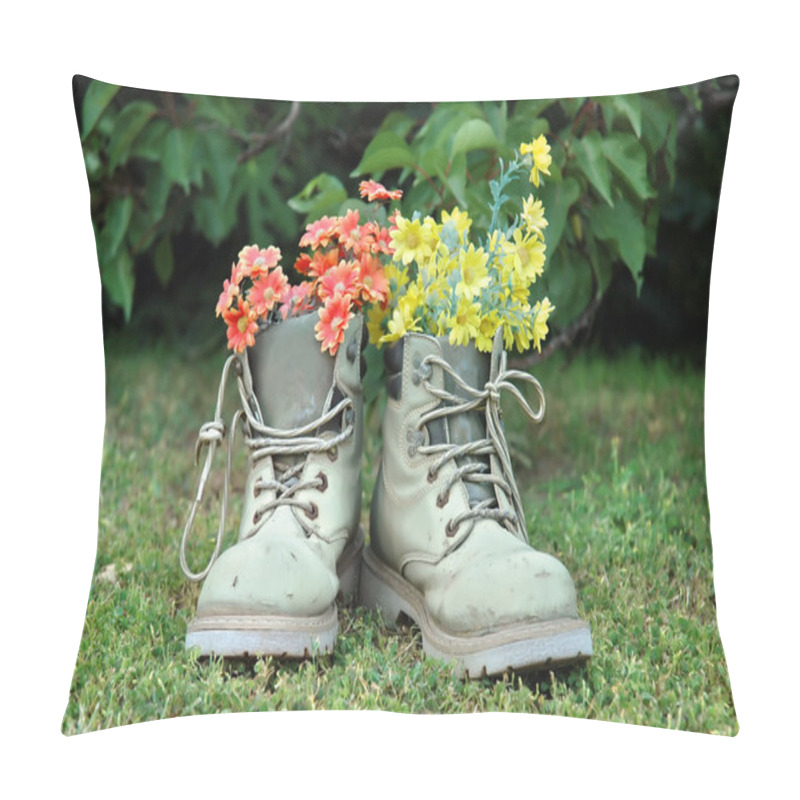 Personality  Red And Yellow Flowers In Old Shoes Pillow Covers