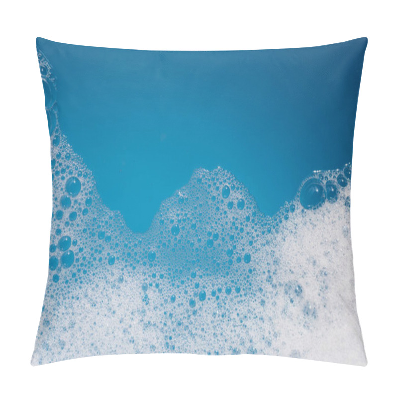 Personality  Detergent Foam Bubble On Water. Blue Background, Soap Sud Pillow Covers