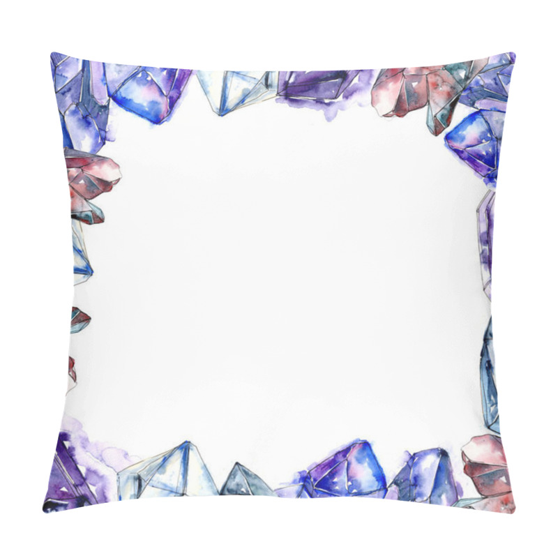 Personality  Blue Diamond Rock Jewelry Mineral. Frame Border Ornament Square. Geometric Quartz Polygon Crystal Stone Mosaic Shape Amethyst Gem. Pillow Covers