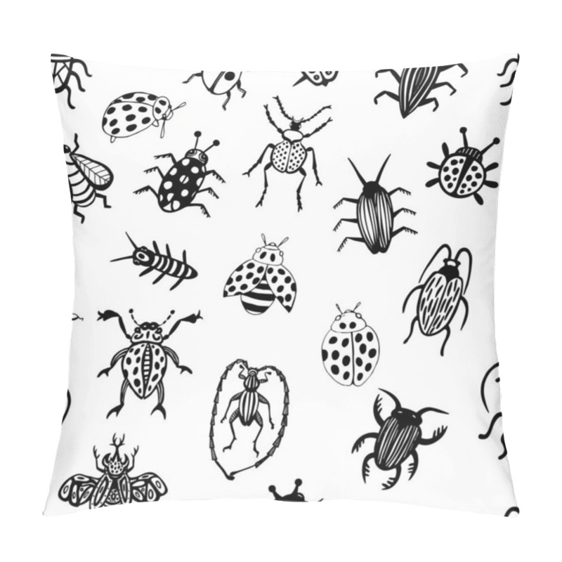 Personality  Hand Drawn Vector Beetles Set. Black And White Insects For Design, Icons, Logo Or Print. Drawn With Dots. Pillow Covers