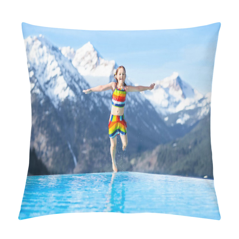 Personality  Child In Outdoor Swimming Pool Of Alpine Resort Pillow Covers