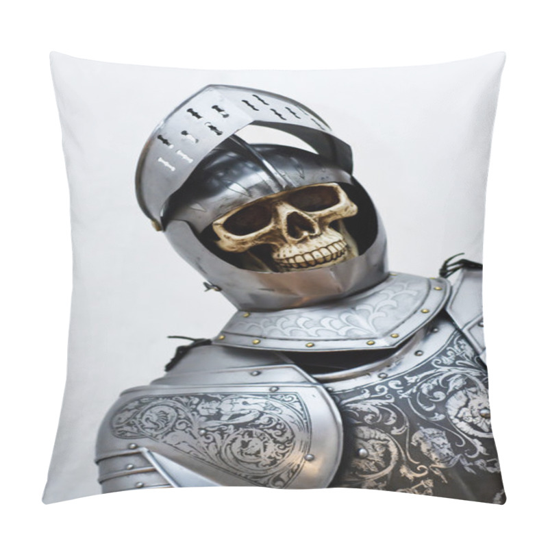 Personality  Skeleton In A Knights Armor On White Background Pillow Covers