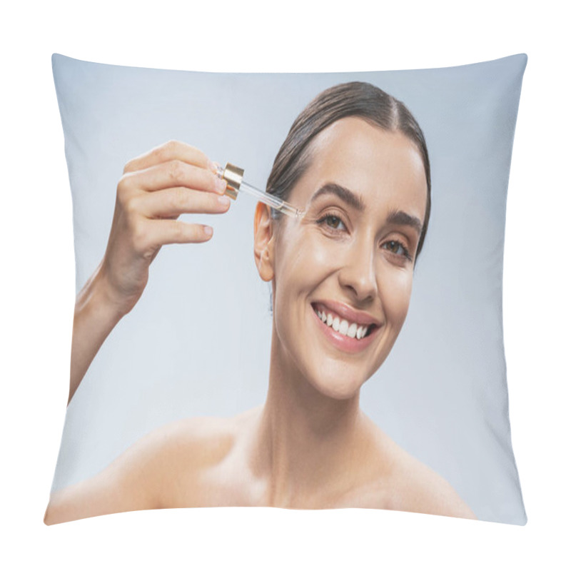 Personality  Smiling Girl Posing For Camera Against Light Background Pillow Covers