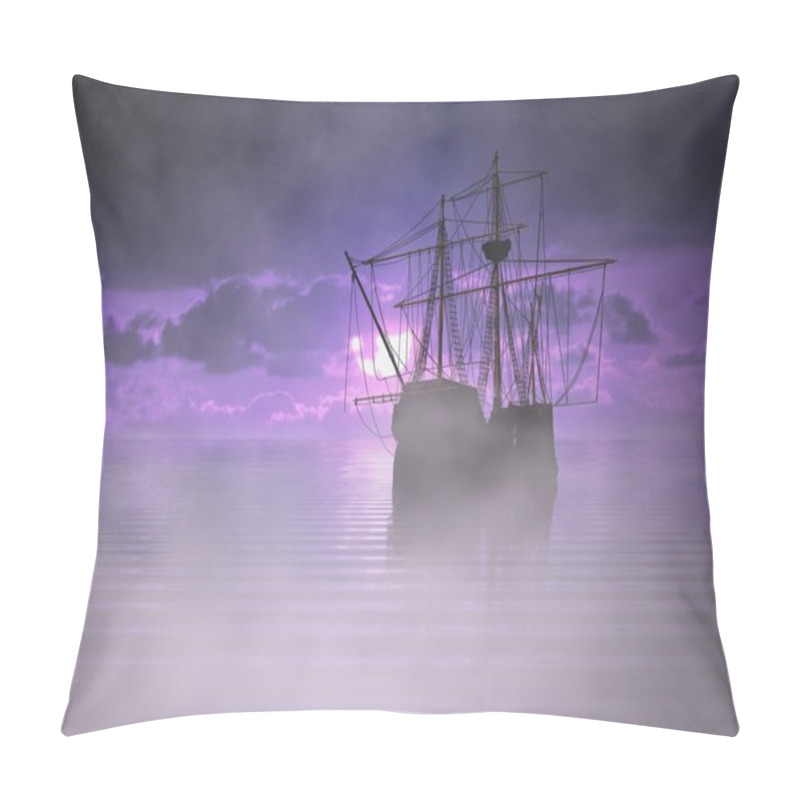 Personality  Pirate Ship At Sunrise With Fog Pillow Covers