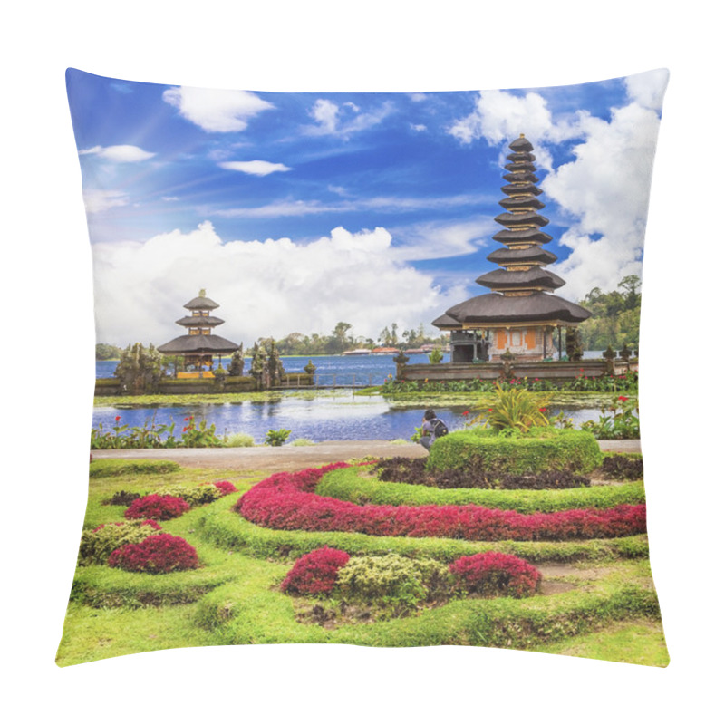 Personality  Spiritual Bali. Ulun Danu Temple In Lake Pillow Covers