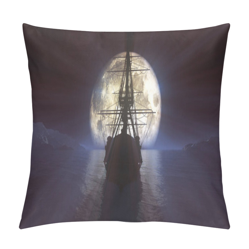 Personality  Old Ship In Sea Full Moon Illustration 3d Rendering Pillow Covers