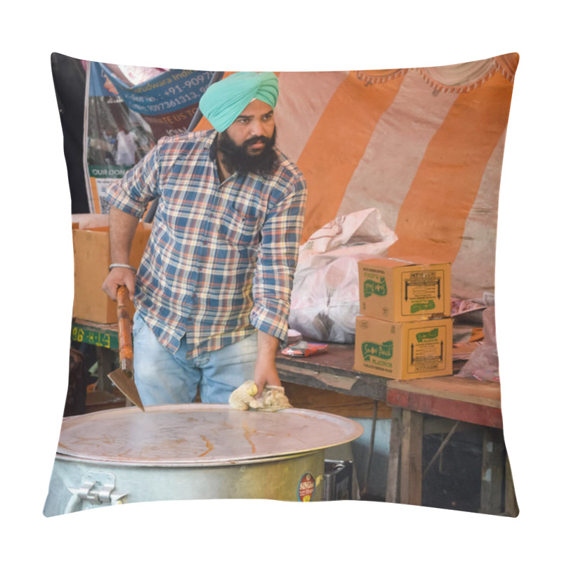 Personality  New Delhi, India  December 25 2020 - Indian Sikh And Hindu Farmers From Punjab, Uttar Pradesh And Uttarakhand States Protests At Delhi-UP Border Against New Farmer Laws  Black & White Pillow Covers