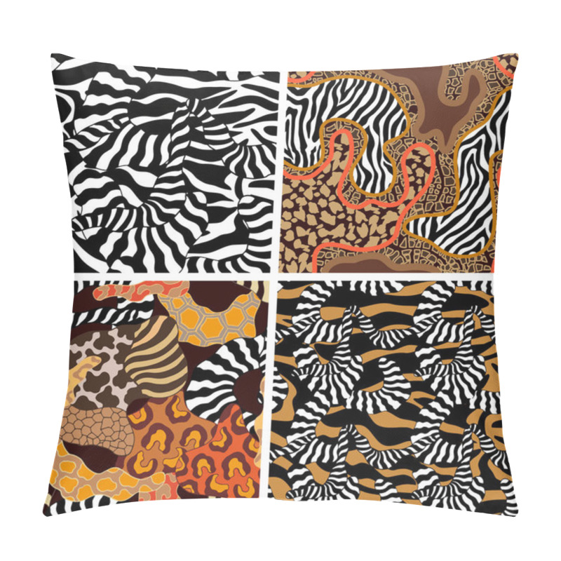 Personality  Undiscovered Africa. Set Of Seamless Vector Patterns With Animal Prints. Pillow Covers