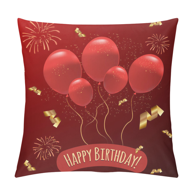 Personality  Red Balloons With Gold Sparkles And Fireworks On A Red Background Pillow Covers