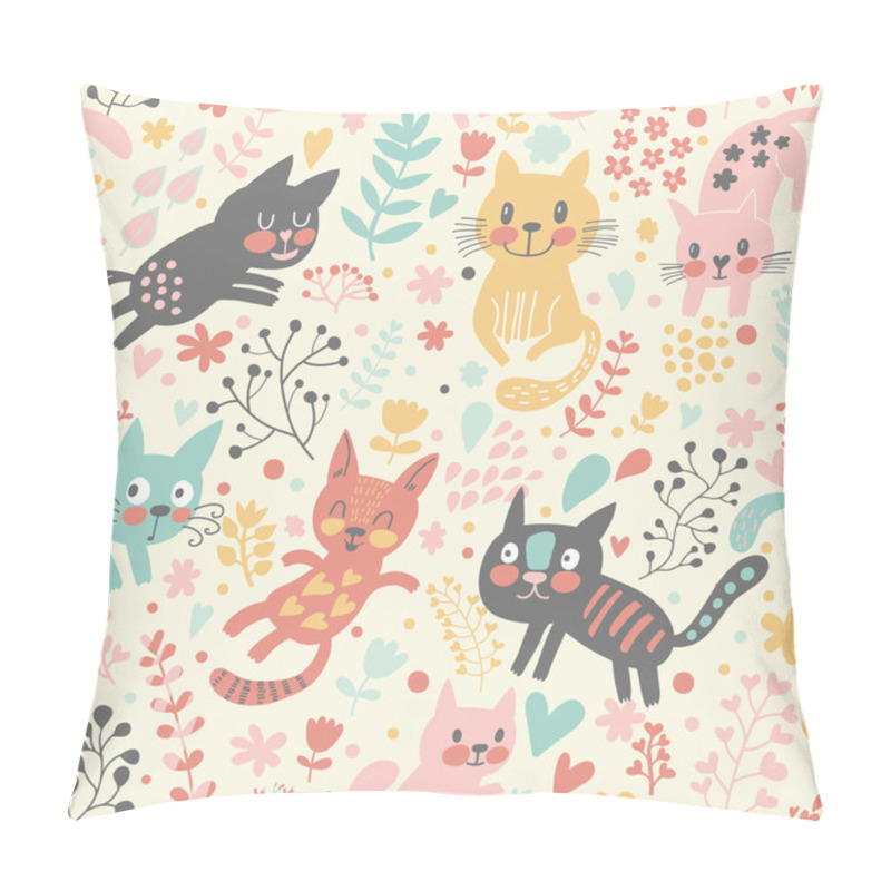 Personality  Childish Seamless Pattern With Funny Cats Pillow Covers